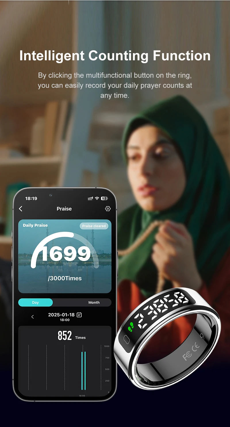 AMZMAX R11 Smart Ring | Display Smart Ring with Wireless Charging Stand, 24/7 Health & Sleep Monitor | 5ATM Waterproof | Multi-Sport Modes