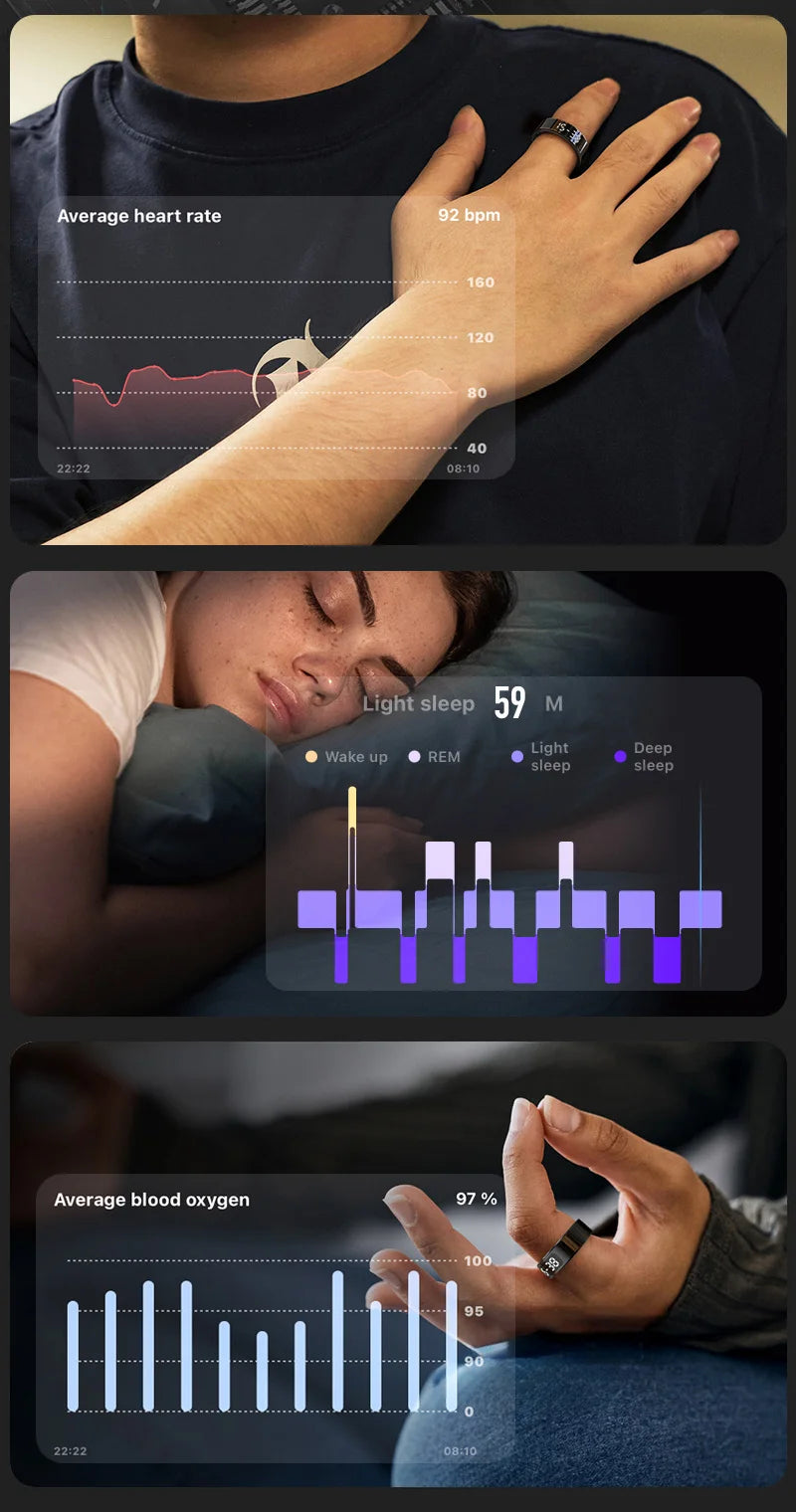 AMZMAX R11 Smart Ring | Display Smart Ring with Wireless Charging Stand, 24/7 Health & Sleep Monitor | 5ATM Waterproof | Multi-Sport Modes