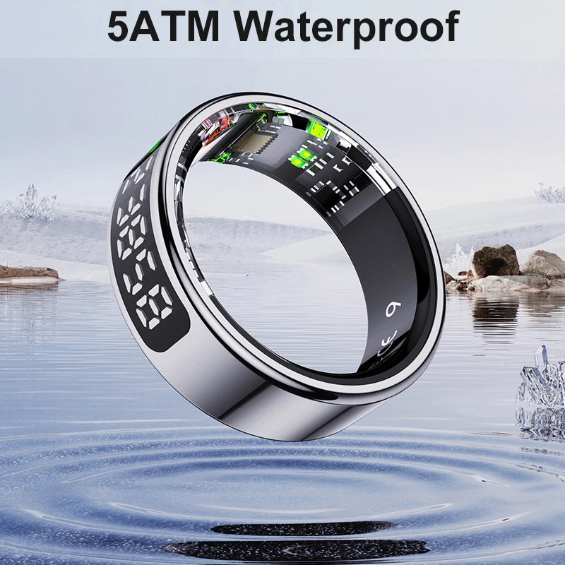 AMZMAX R11 Smart Ring | Display Smart Ring with Wireless Charging Stand, 24/7 Health & Sleep Monitor | 5ATM Waterproof | Multi-Sport Modes