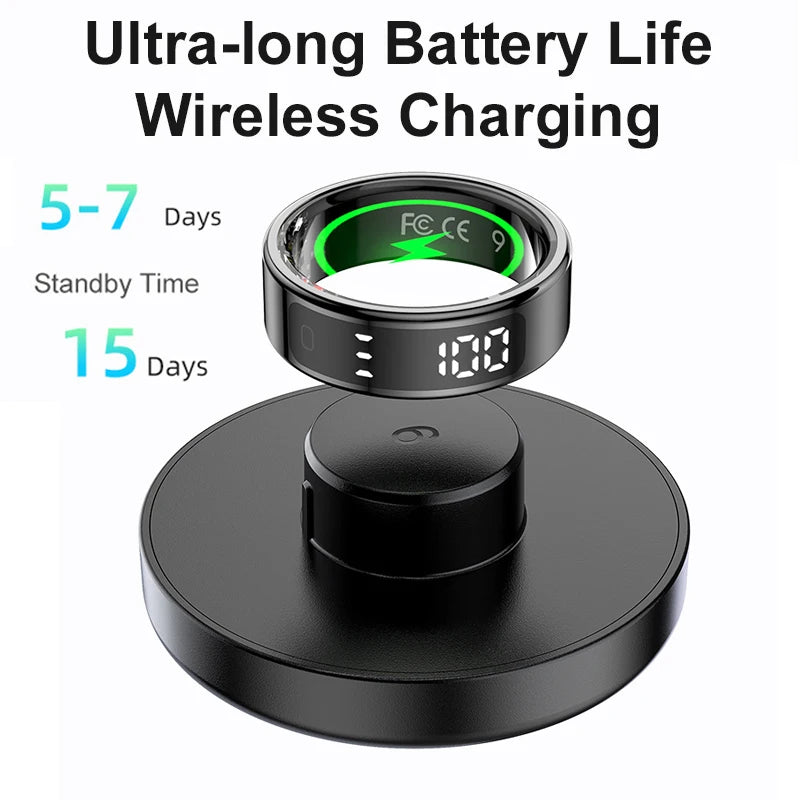 AMZMAX R11 Smart Ring | Display Smart Ring with Wireless Charging Stand, 24/7 Health & Sleep Monitor | 5ATM Waterproof | Multi-Sport Modes