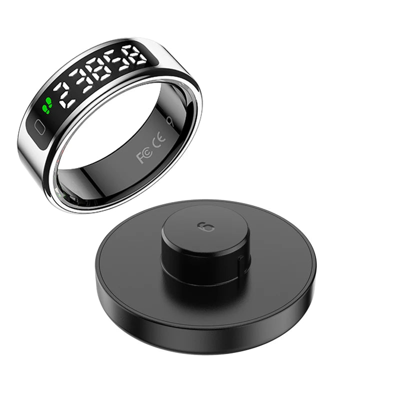 AMZMAX R11 Smart Ring | Display Smart Ring with Wireless Charging Stand, 24/7 Health & Sleep Monitor | 5ATM Waterproof | Multi-Sport Modes