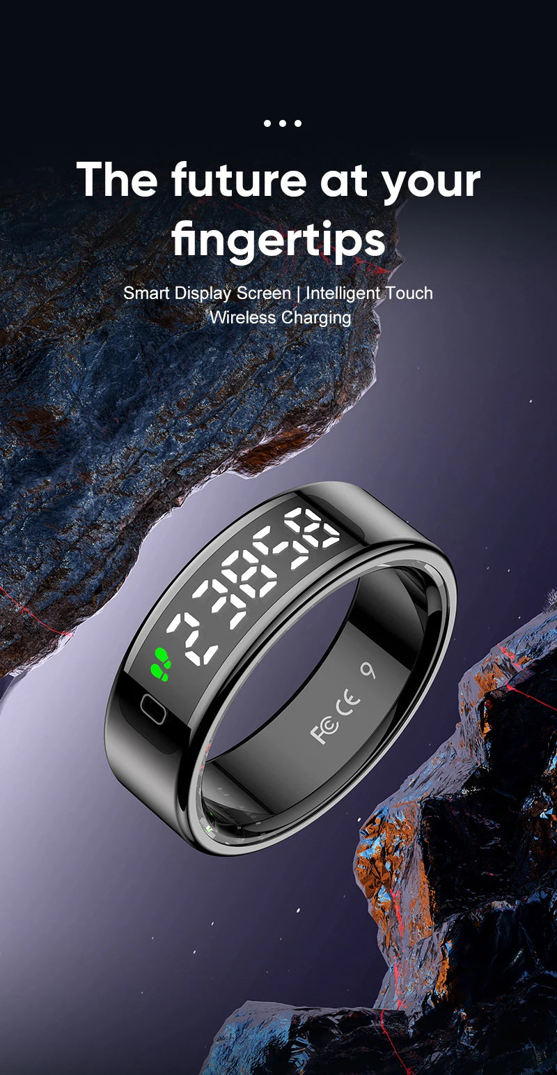 AMZMAX R11 Smart Ring | Display Smart Ring with Wireless Charging Stand, 24/7 Health & Sleep Monitor | 5ATM Waterproof | Multi-Sport Modes