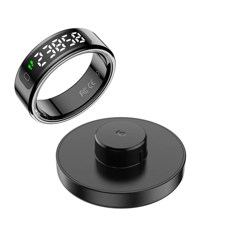 AMZMAX R11 Smart Ring | Display Smart Ring with Wireless Charging Stand, 24/7 Health & Sleep Monitor | 5ATM Waterproof | Multi-Sport Modes