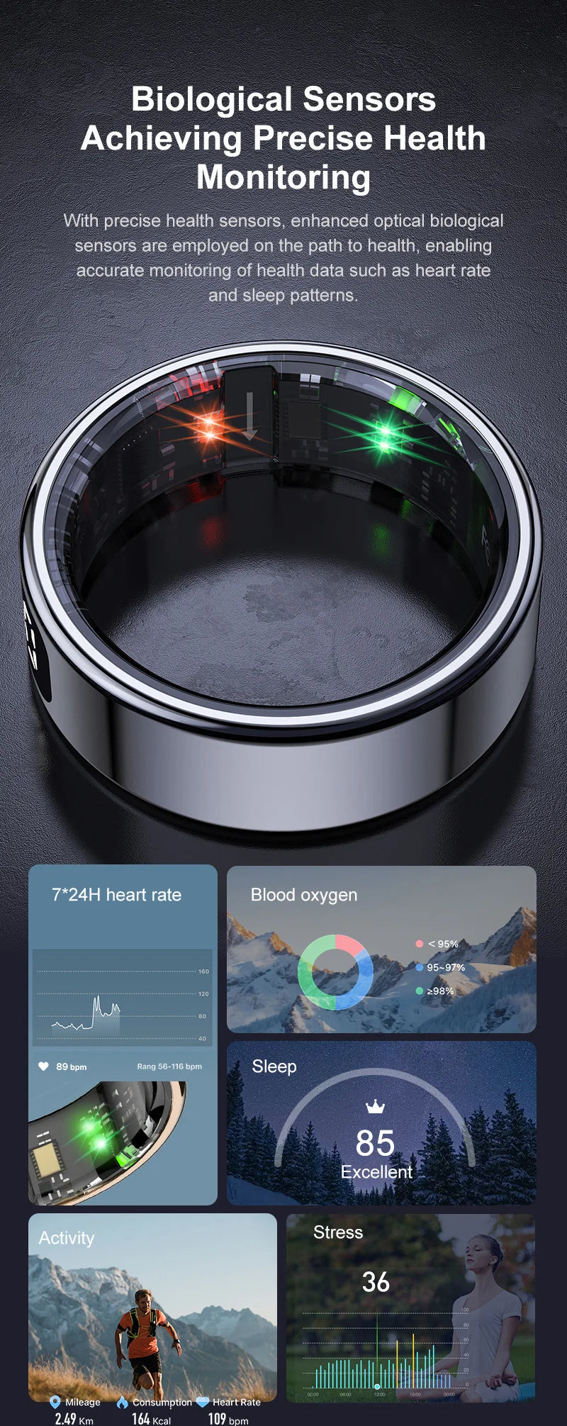 AMZMAX R11 Smart Ring | Display Smart Ring with Wireless Charging Stand, 24/7 Health & Sleep Monitor | 5ATM Waterproof | Multi-Sport Modes