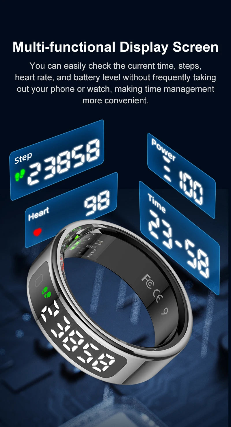 AMZMAX R11 Smart Ring | Display Smart Ring with Wireless Charging Stand, 24/7 Health & Sleep Monitor | 5ATM Waterproof | Multi-Sport Modes