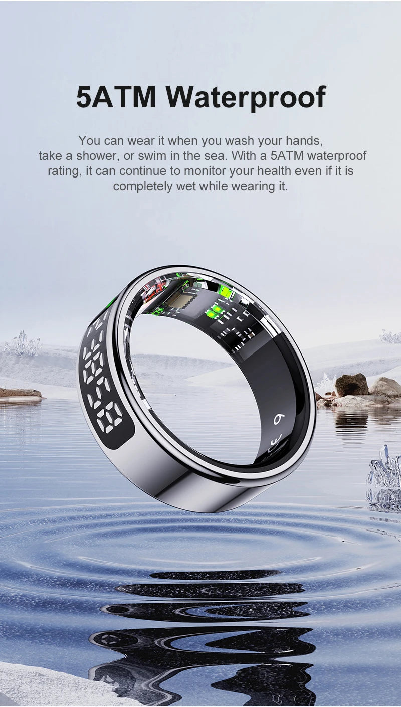 AMZMAX R11 Smart Ring | Display Smart Ring with Wireless Charging Stand, 24/7 Health & Sleep Monitor | 5ATM Waterproof | Multi-Sport Modes