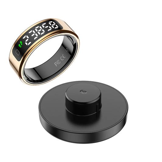 AMZMAX R11 Smart Ring | Display Smart Ring with Wireless Charging Stand, 24/7 Health & Sleep Monitor | 5ATM Waterproof | Multi-Sport Modes